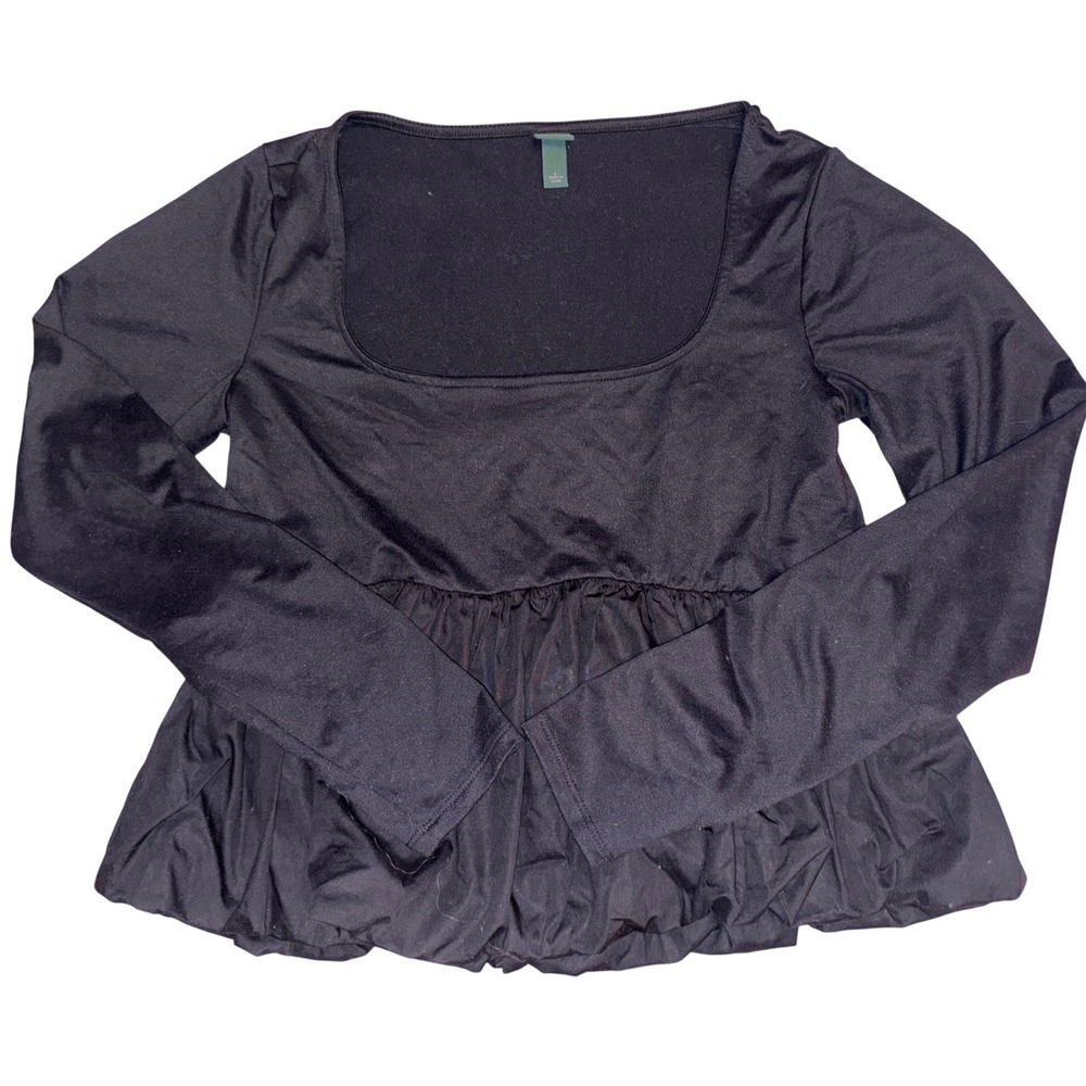 NEW Wild Fable Womens Black Longsleeve Bubble Hem Top, Size L